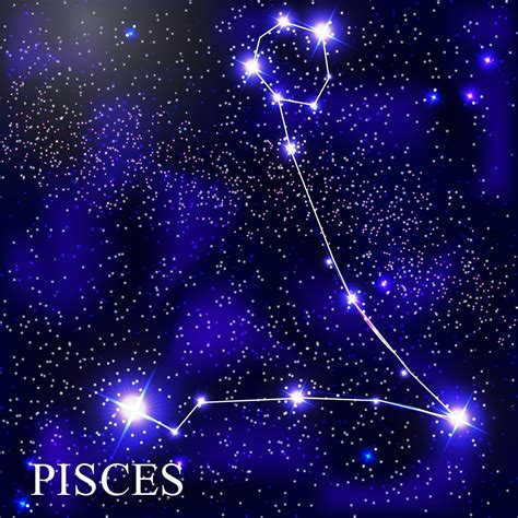 Pisces Zodiac Sign With Beautiful Bright Stars On The Background Of Cosmic Sky Vector