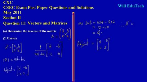 Csec® additional mathematics specimen papers. CSEC CXC Maths Past Paper Question 11a May 2011 Exam ...