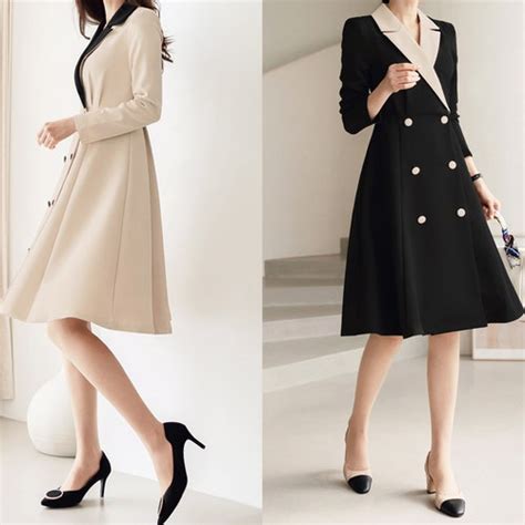 Korean Style Double Breasted Blazer Dress V Neck Elegant Etsy