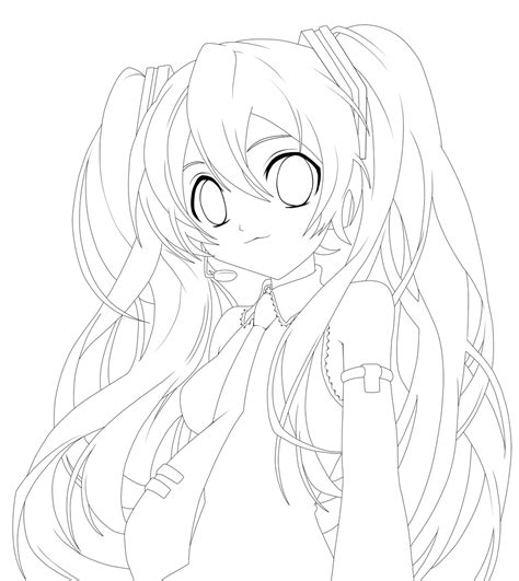 Hatsune Miku Lineart By Bluedux On Deviantart