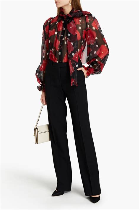 DOLCE GABBANA Pussy Bow Printed Silk Organza Blouse THE OUTNET