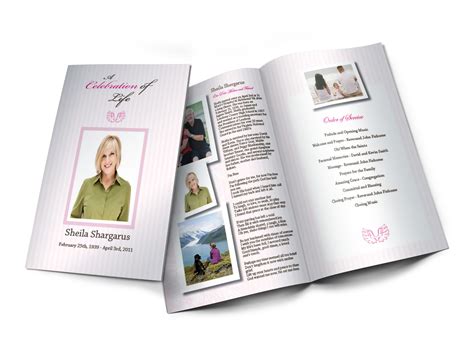 These memorial bulletins come with a soft pink lace background with
