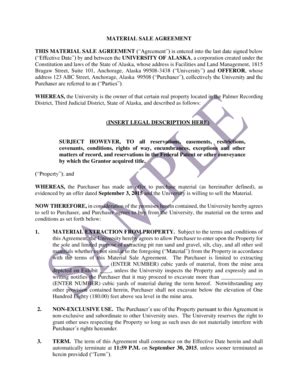 Fillable Online THIS MATERIAL SALE AGREEMENT (Agreement) is entered into the last date signed ...