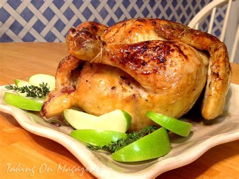 Reduce oven temperature to 350°, and bake until a meat thermometer inserted in thickest portion registers 165°, about 45 minutes more, loosely covering with foil to prevent excess browning, if necessary. Herb and Apple-Glazed Roasted Chicken from Cooking with ...