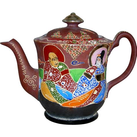 Satsuma Moriage Teapot Japanese Vintage Porcelain Raised From