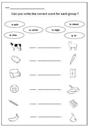 Learn Basic FRENCH VOCABULARY with School WORKSHEET ...