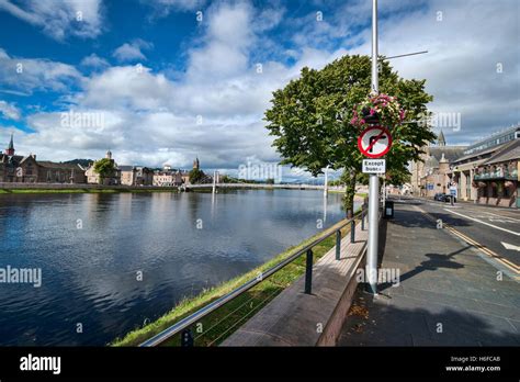 Inverness City Centre Beside River Ness Highlands Scotland Stock