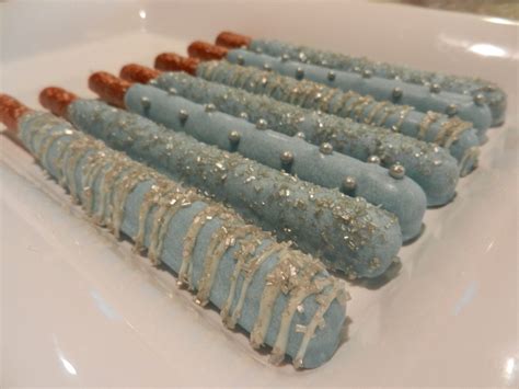 2 Dozen Blue Gourmet Chocolate Covered Pretzel Rods With Gold Or Silver