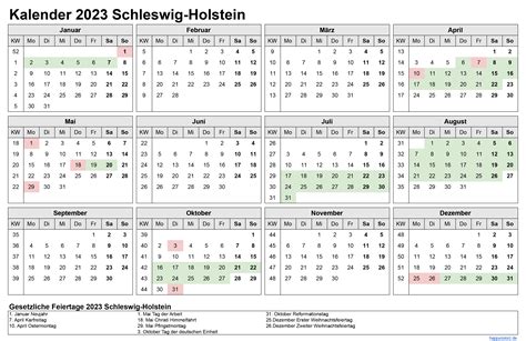Ferien Schleswig Holstein 2023 Excel