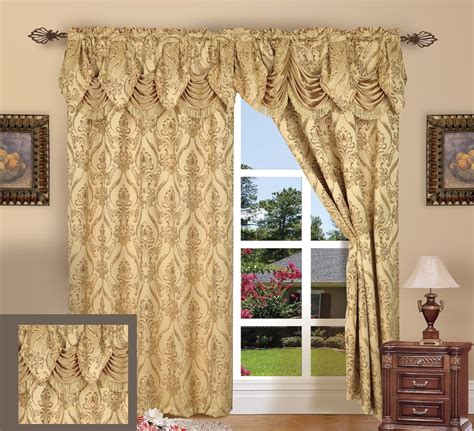 Elegance Linen Luxury Jacquard Curtain Panel Set With
