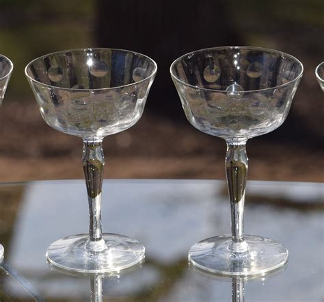 Vintage Etched Cocktail Glasses Set Of 4 Tall Cocktail Party Glasses Vintage Champagne Coupes