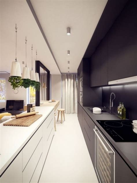 stylish  functional super narrow kitchen design