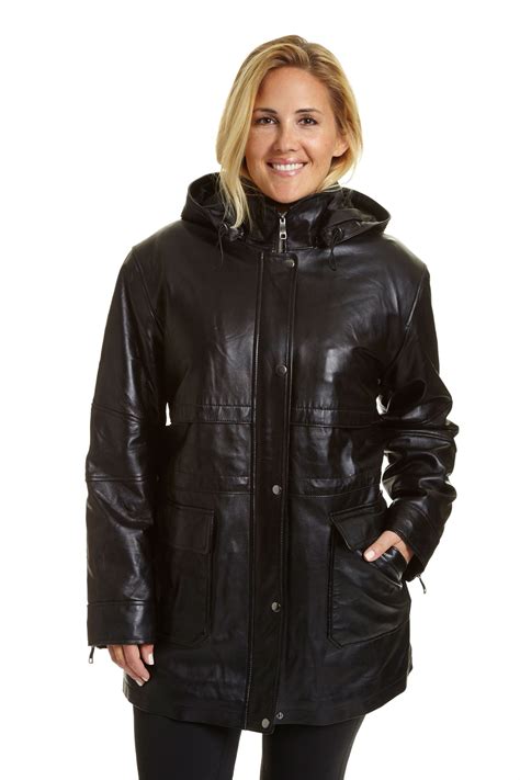 Excelled Womens Plus Size Lambskin Leather Hooded Parka In 2021 Plus