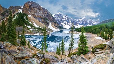 Picture Banff Canada Moraine Lake Nature Spruce Mountains 1920x1080