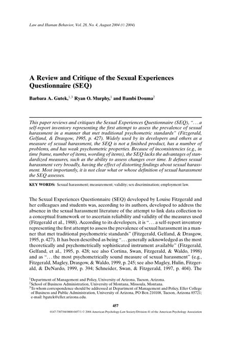Pdf A Review And Critique Of The Sexual Experiences Questionnaire Seq