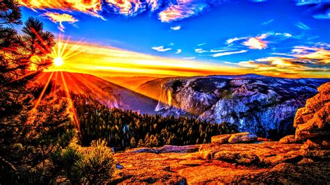 Beautiful Sunset Over Landscape And Mountain By Rogue