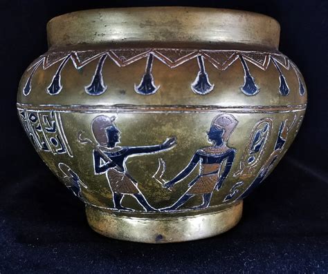 Ancient Egyptian Scene On Brass Bowlpot Antiques Board