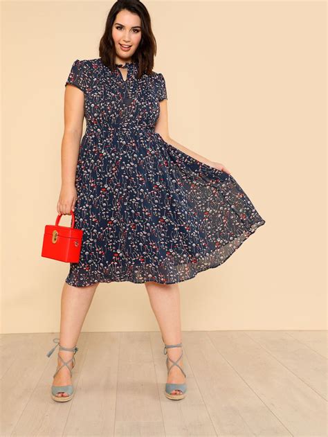 Mixed Print Drop Waist Dress Sheinsheinside Fit Flare Dress