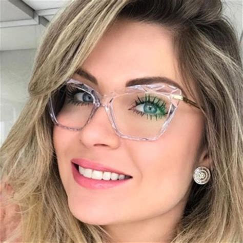 Cat Eye Clear Glasses Frames Women Crystal Eyeglasses Anti Blue