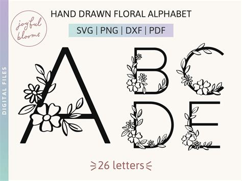 Hand Drawn Floral Alphabet Svg Png Dxf Monogram Cut Files For Cricut