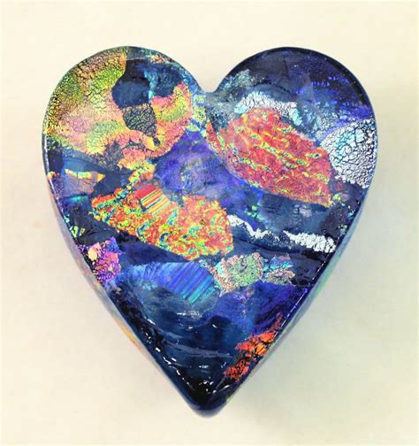 Aqua Dichroic Heart Paperweight By Ken Hanson And Ingrid Hanson Art Glass Paperweight Artful