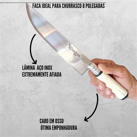 Faca Para Churrasco Profissional Artesanal Polegadas Cabo De Osso E