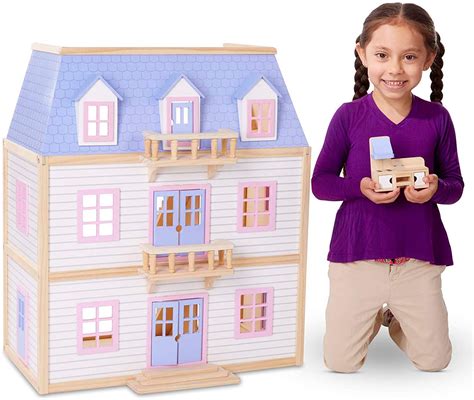 Melissa And Doug Modern Wooden Multi Level Dollhouse With 19 Pcs