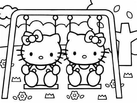 Two Hello Kitty Play Swing Coloring Page Hello Kitty Coloring