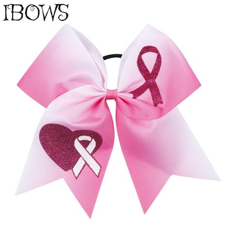 7 Breast Cancer Cheer Bow With Elastic Hair Ropes Printed Glitter