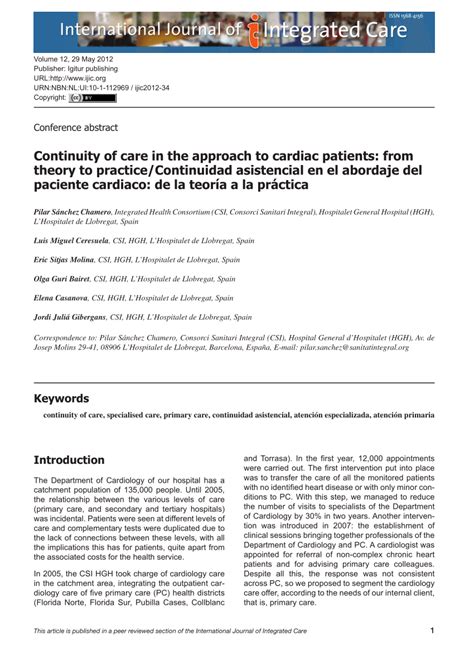 Pdf Continuity Of Care In The Approach To Cardiac Patients From