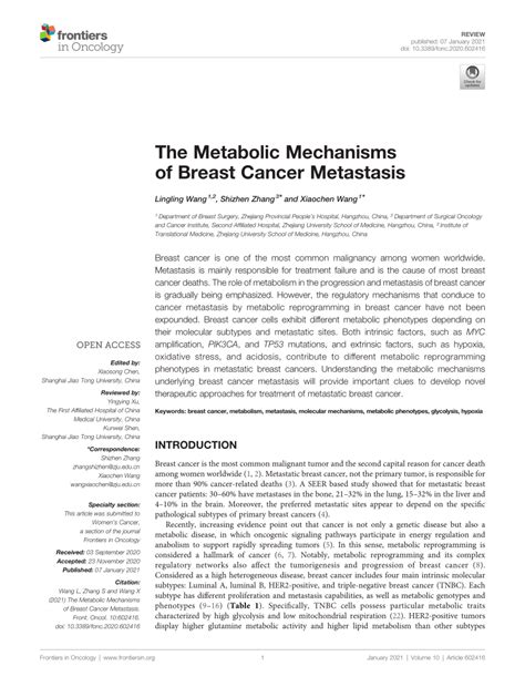 Pdf The Metabolic Mechanisms Of Breast Cancer Metastasis