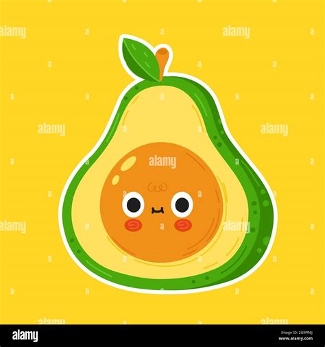Cute Funny Avocado Face Character Vector Flat Cartoon Kawaii Character