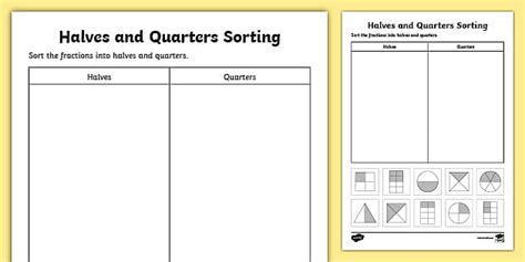 Fractions Halves And Quarters Of Shapes Sorting Activity