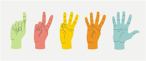 Set Of Gestures Colourful Human Hands Counting Fingers Expressing The Numbers 12345