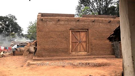 Man Constructing Traditional Mud House In Narna Village Madhya Pradesh