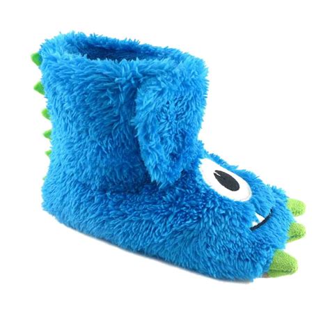 Alpine Toddler Boys Fuzzy Blue Monster Claw Slippers Boot Style House