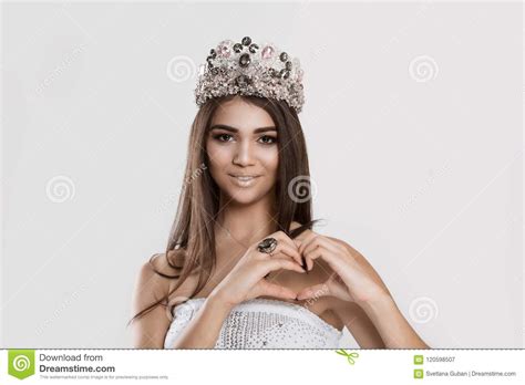 Beauty Queen Expressing Love Pretty Romantic Young Girl Making Stock