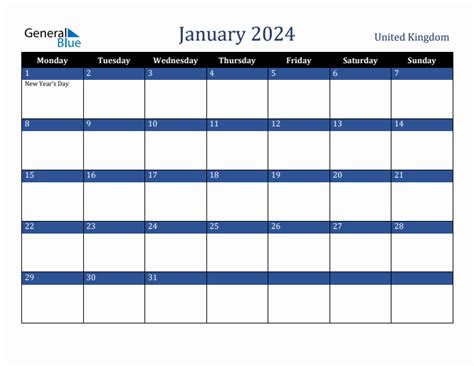 January 2024 United Kingdom Holiday Calendar