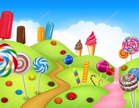 Fantasy Candyland With Dessrts And Sweets — Stock Vector © Tigatelu
