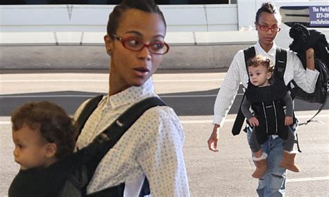 zoe saldana arrives at lax with son zen daily mail online