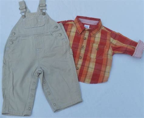 Vintage Baby Gap 2 Pc Bib Overalls And Plaid Bd Shirt C Gem