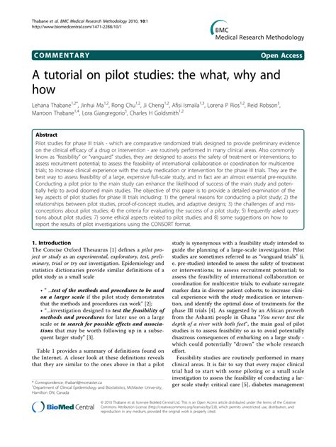 Pdf A Tutorial On Pilot Studies The What Why And How