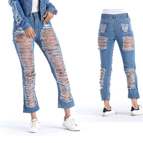 Sexy Cutout Jeans Destroyers Woman Torn Jeans Denim Pants Exaggerated Beggar Ass Hole Destroyed