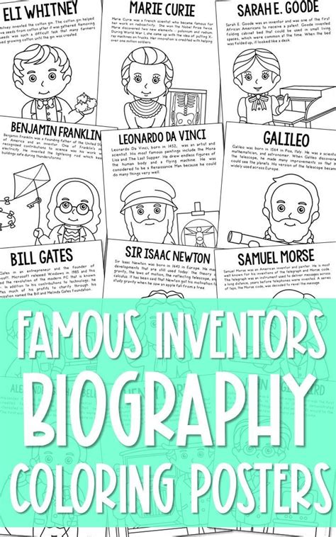 Set Of 20 Famous Inventor Coloring Pages Or Posters With Short