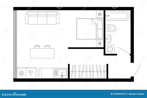 Apartment Floor Plan Vector Architecture Studio Plan Stock Vector