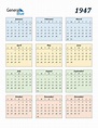 1947 Calendar (PDF, Word, Excel)