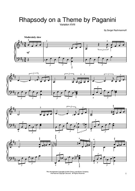 18th Variation From Rhapsody On A Theme Of Paganini Sheet Music For