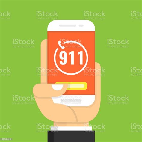 Emergency Call 911 Concept Hand Holding Mobile Phone With Emergency