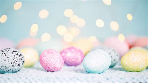 Easter Background With Pastel Easter Eggs Stock Photo - Download Image