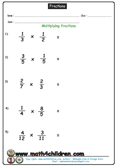 Multiplying Fractions By Whole Numbers Worksheets 5th Grade
